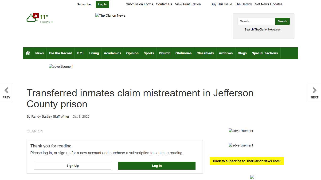 Transferred inmates claim mistreatment in Jefferson County prison Frontpage theclarionnews.com