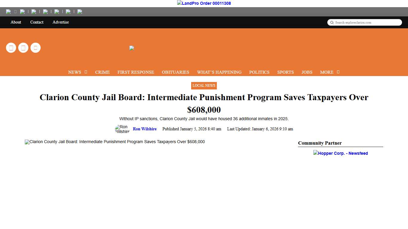Clarion County Jail Board: Intermediate Punishment Program Saves Taxpayers Over $608,000 - exploreClarion